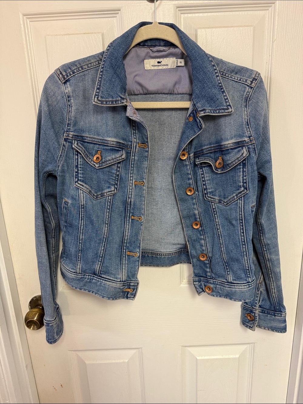 Vineyard Vines Blue and White Striped Lined Denim Jacket